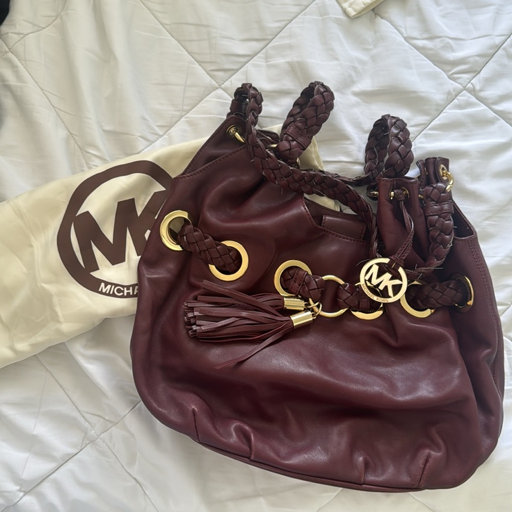 Michael Kors Dark Burgundy Shoulder Bag with Gold Accents